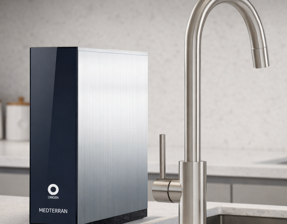 sistema de ósmosis inversa Origen Aqua instalado bajo fregadero para obtener agua purificada y equilibrada